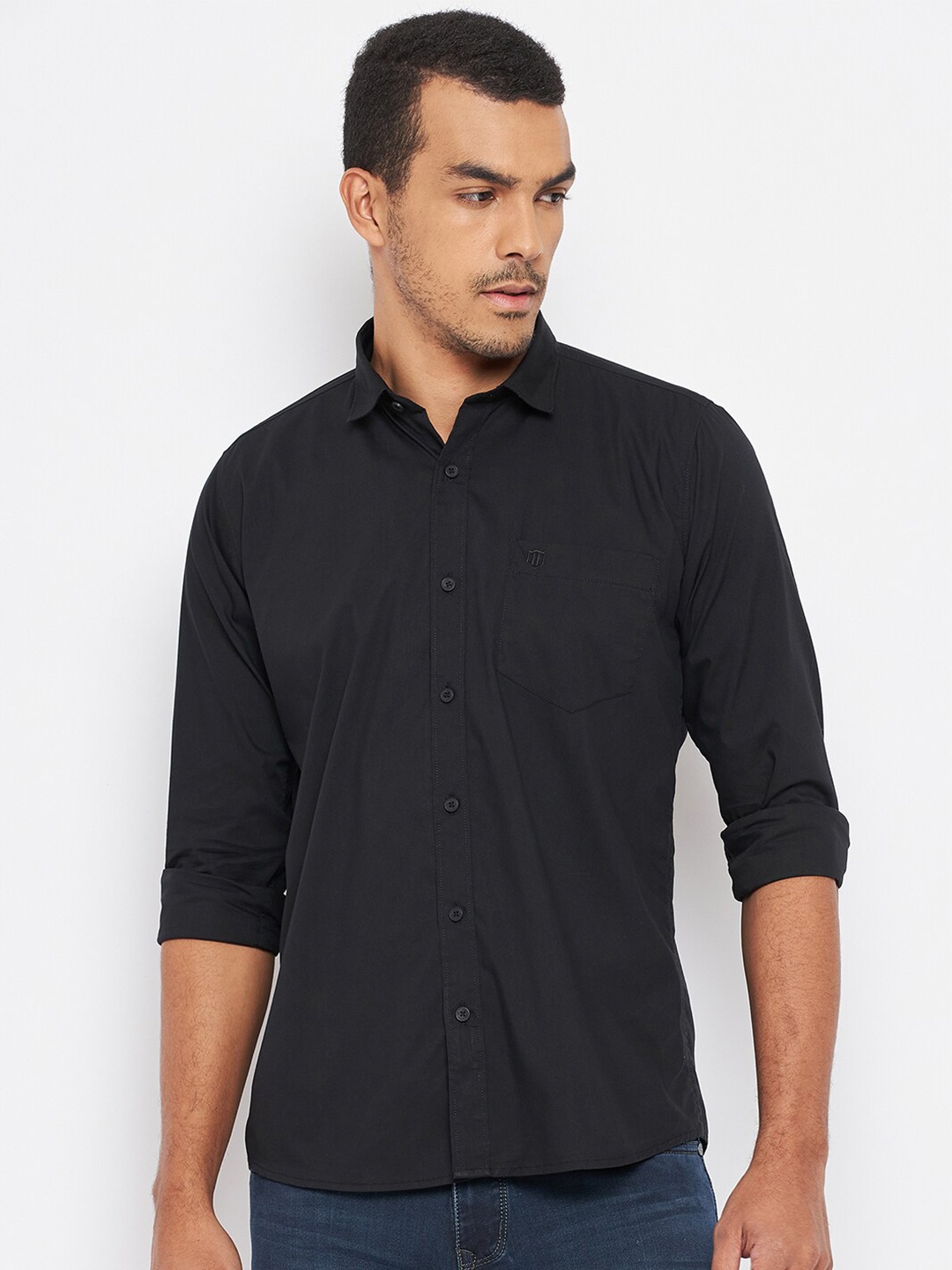 

Duke Men Black Solid Cotton Slim Fit Casual Shirt