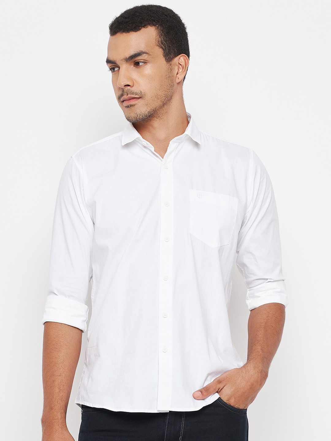 

Duke Men White Solid Cotton Slim Fit Casual Shirt
