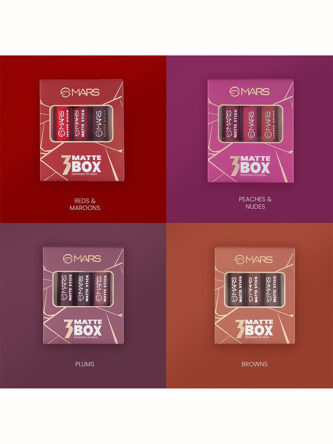 

MARS Set Of 12 Matte Lipstick 76.8gm Peach Nude Browns Red Maroon Plums, Multi