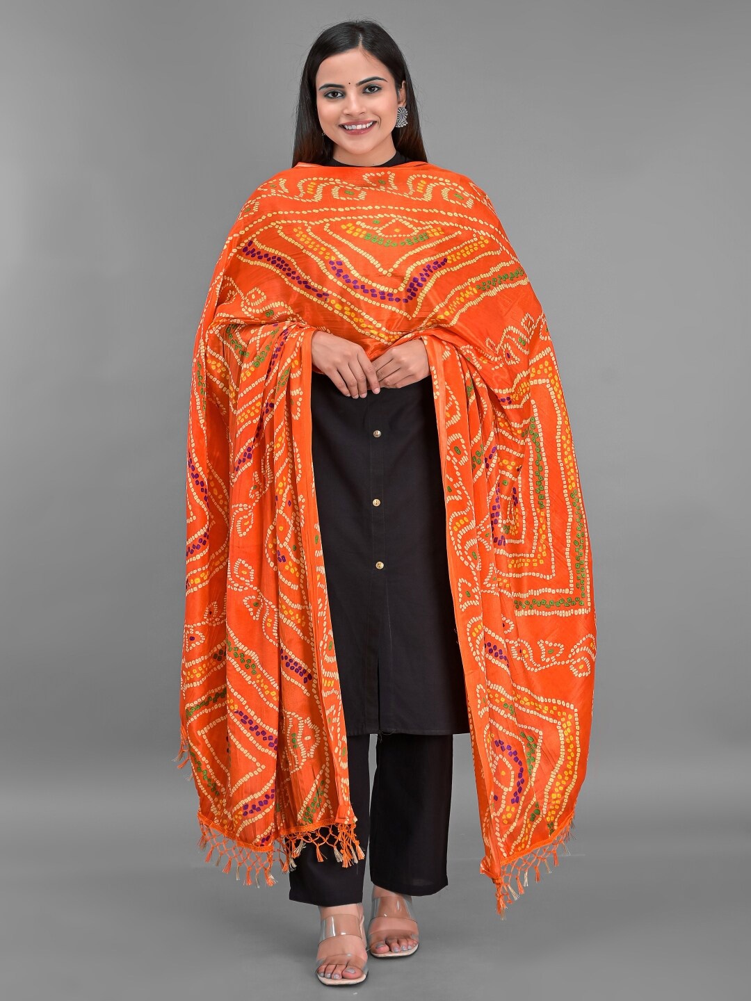 

Apratim Orange & White Printed Bandhani Dupatta