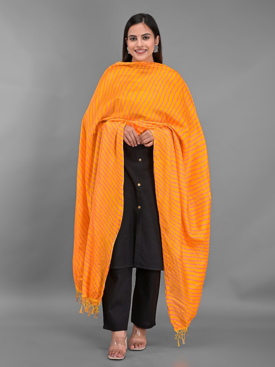 

Apratim Yellow Striped Leheriya Dupatta