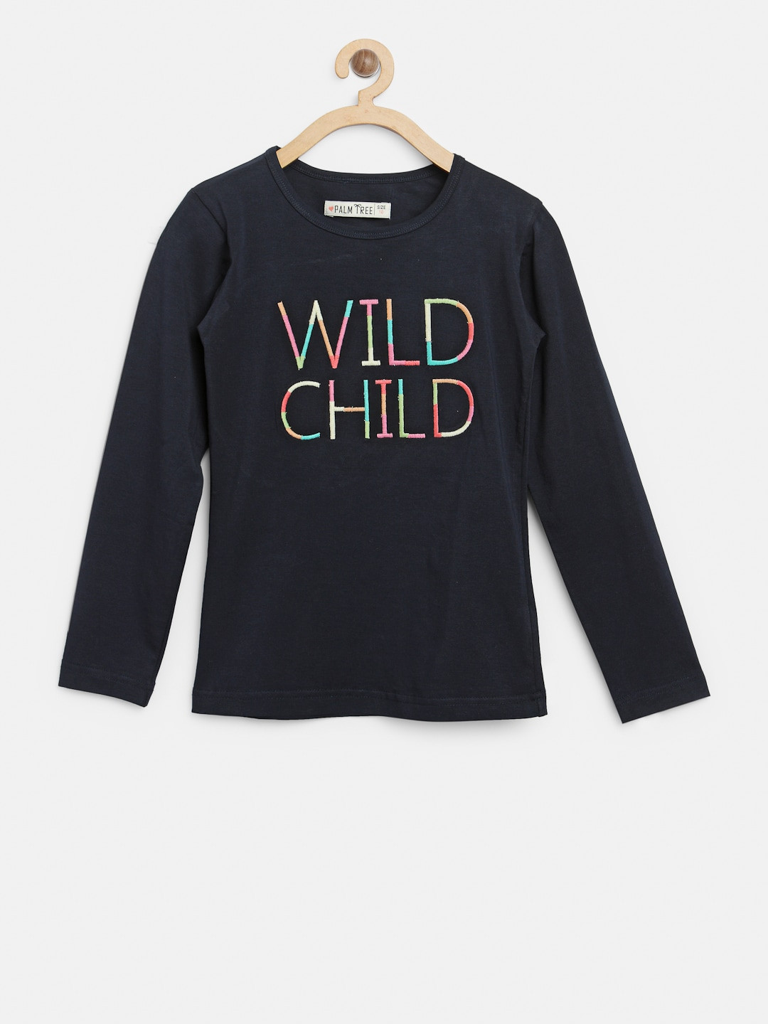 

Palm Tree Girls Navy Blue Embroidered Round Neck T-shirt