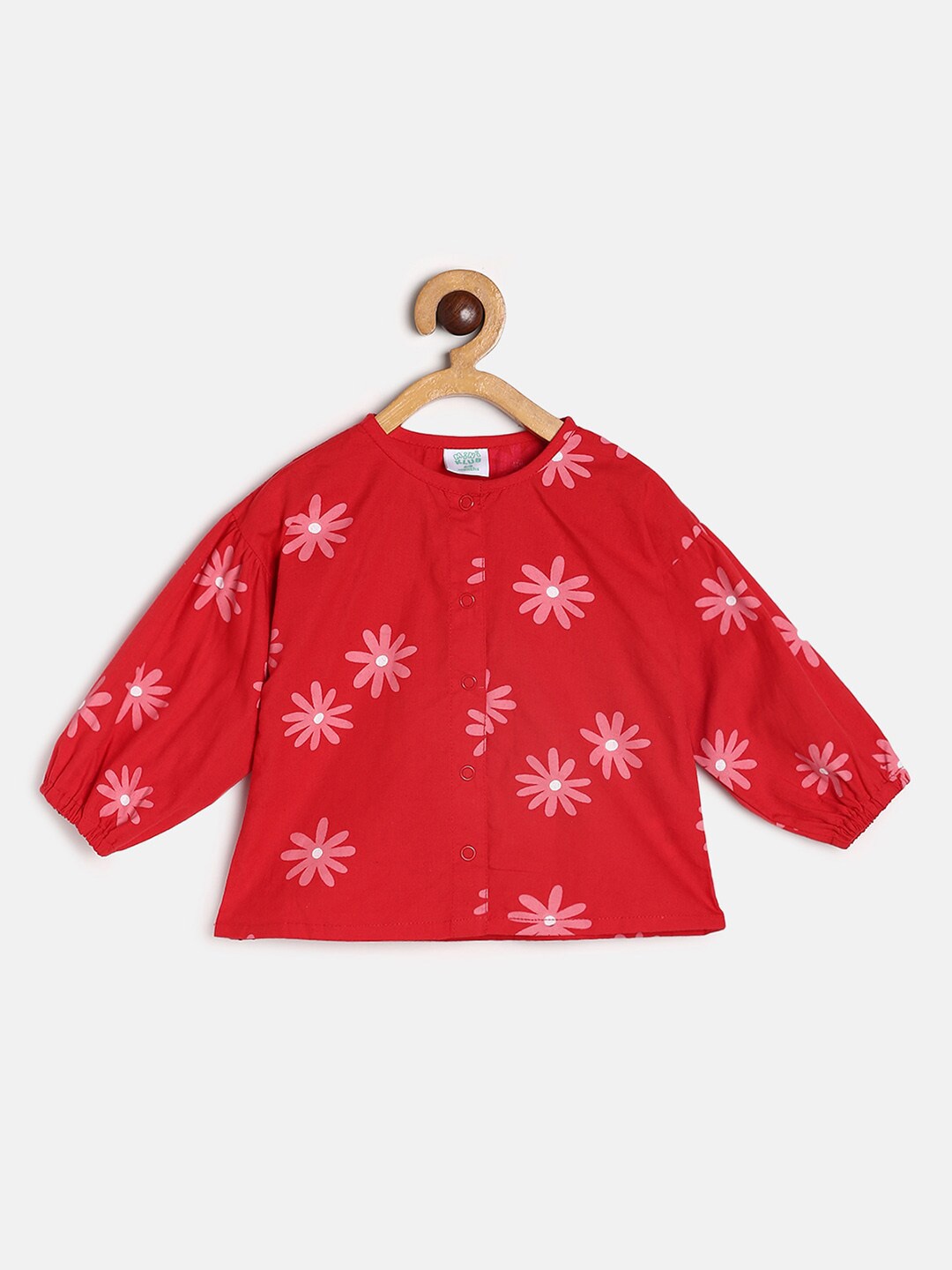 

MINI KLUB Girls Red & Pink Pure Cotton Floral Print Top