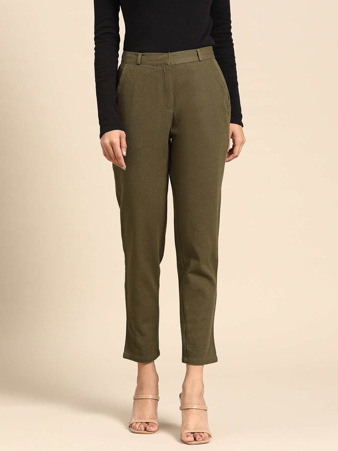 

all about you Women Olive Green Regular Fit Cropped Trousers