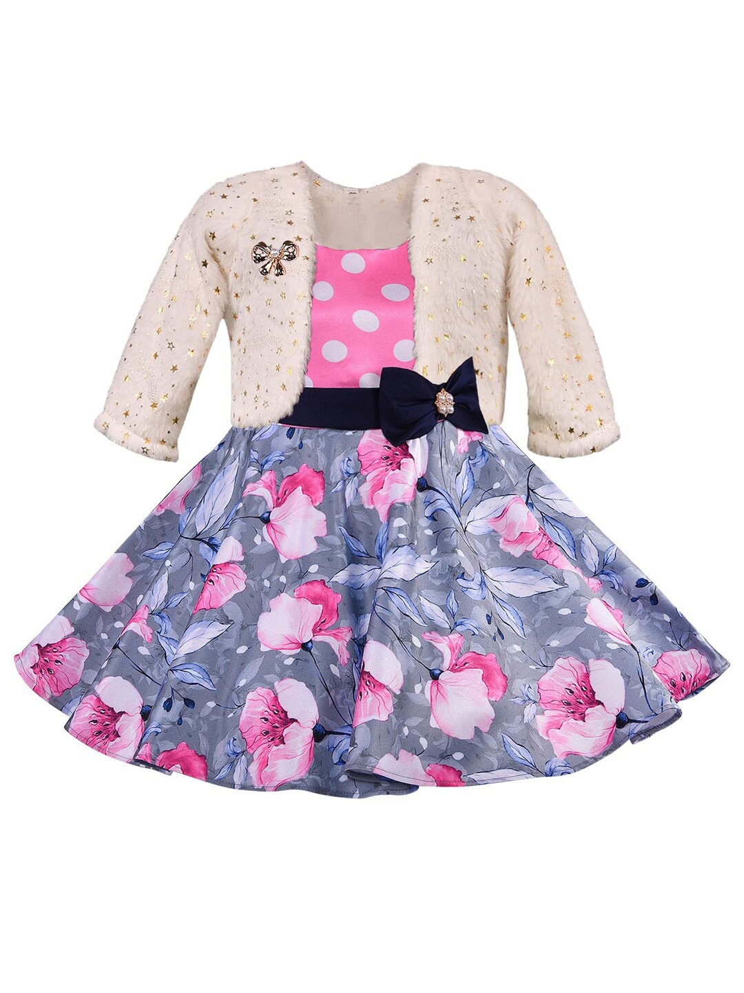 

Wish Karo Girls Pink Floral Satin Dress With Jacket