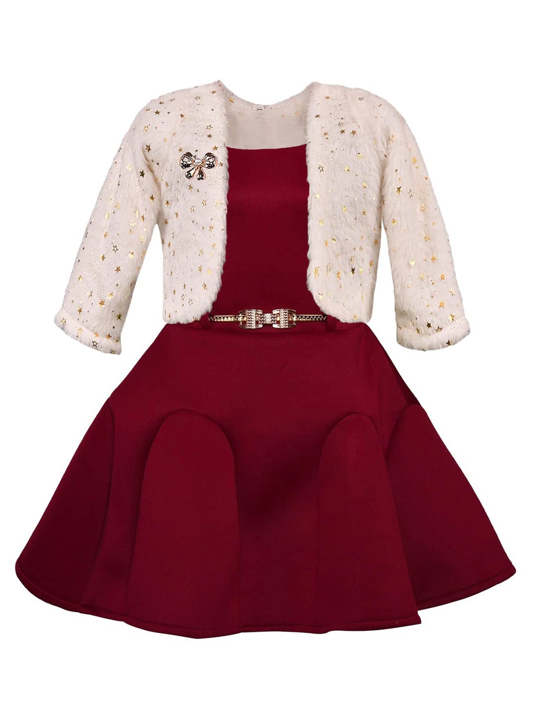 

Wish Karo Girls Maroon Scuba Dress With Jacket