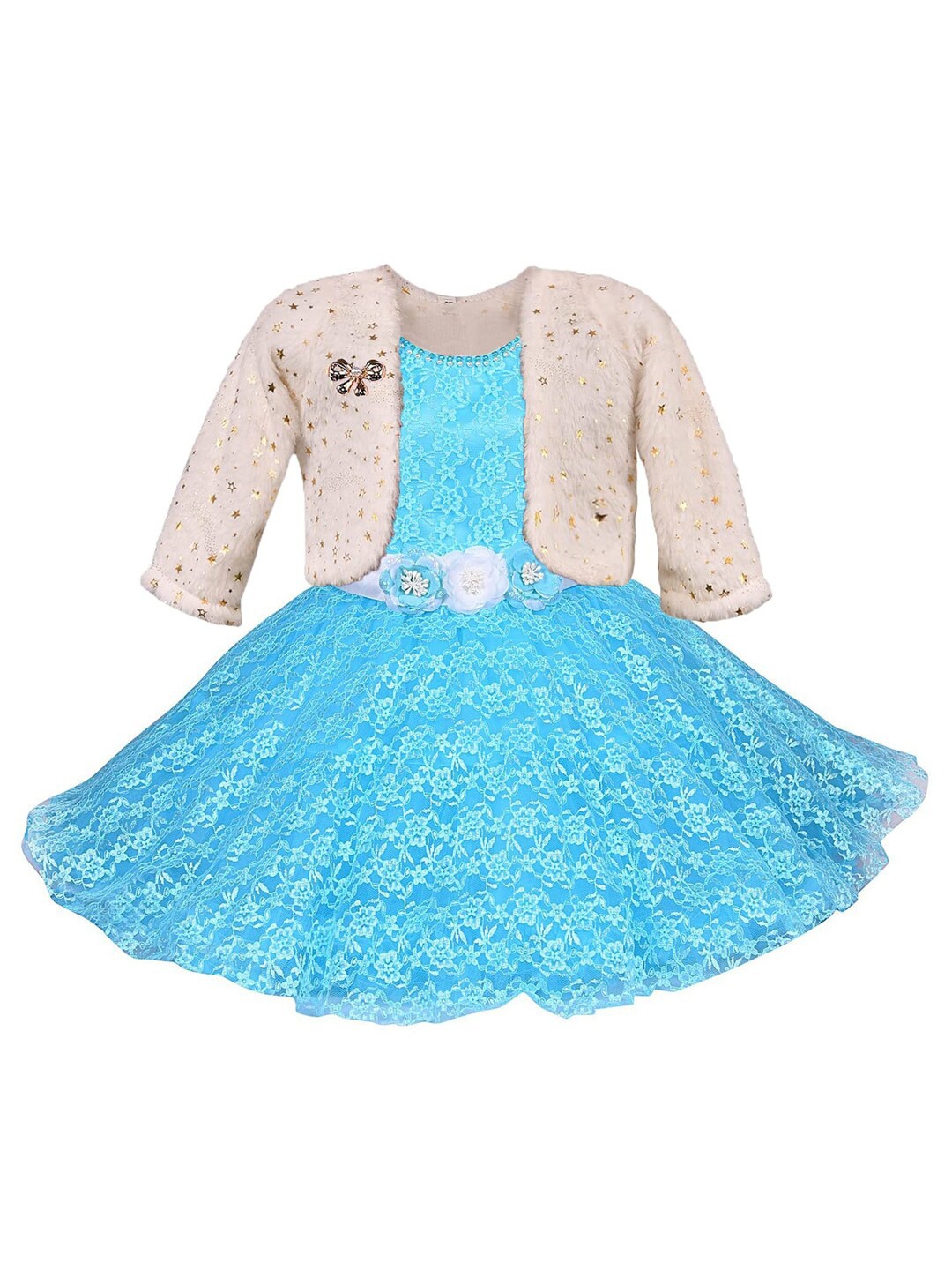 

Wish Karo Blue Floral Net Dress With Jacket