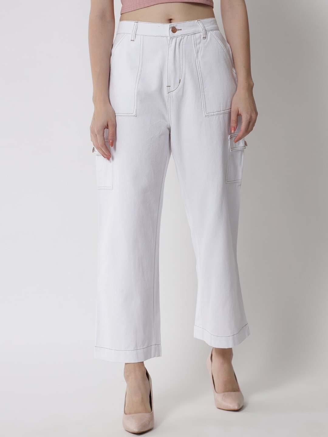 

River Of Design Jeans Women White Wide Leg High-Rise Cotton Jeans