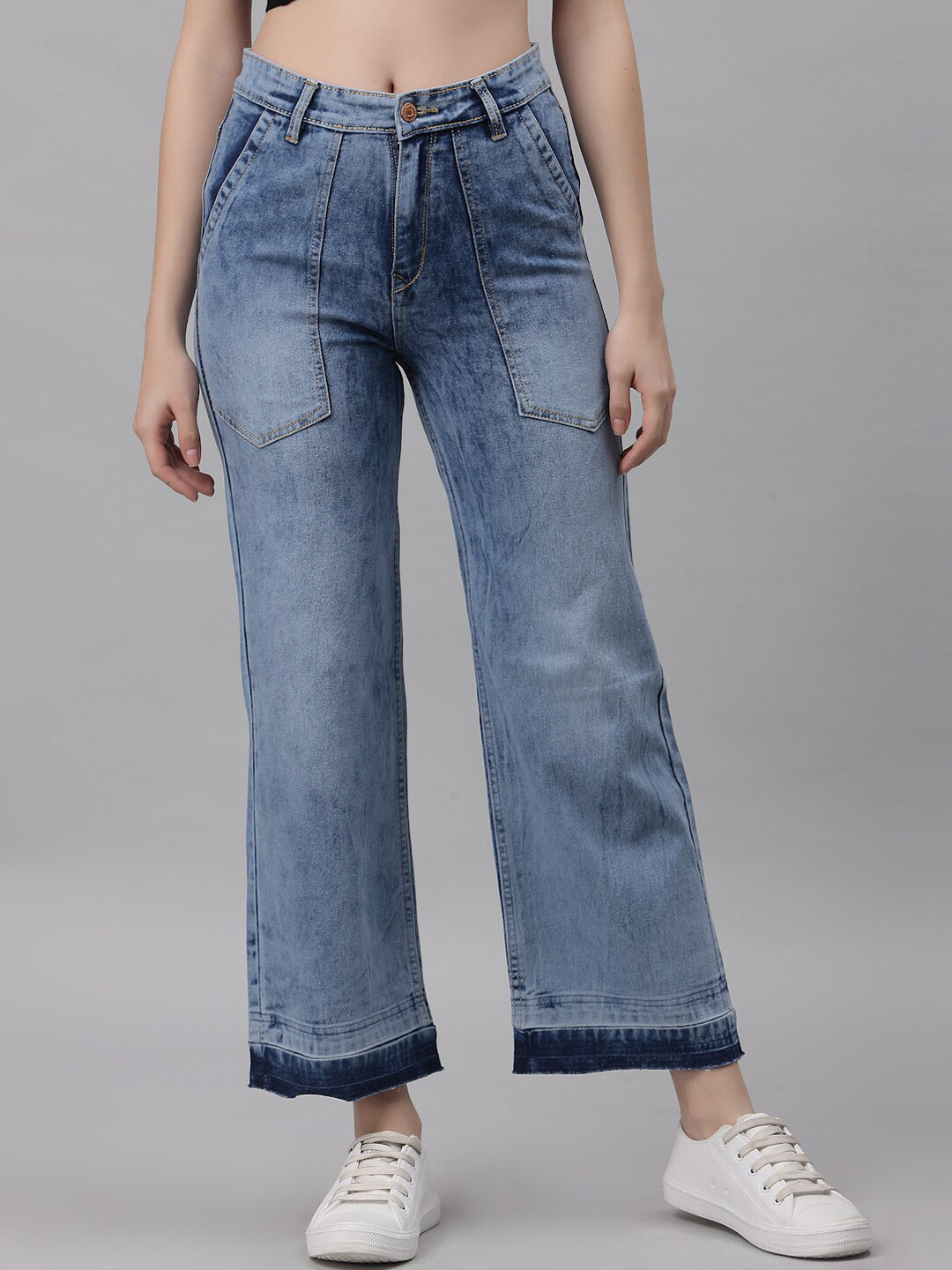 

River Of Design Jeans Women Blue Wide Leg High-Rise Heavy Fade Stretchable Cotton Jeans