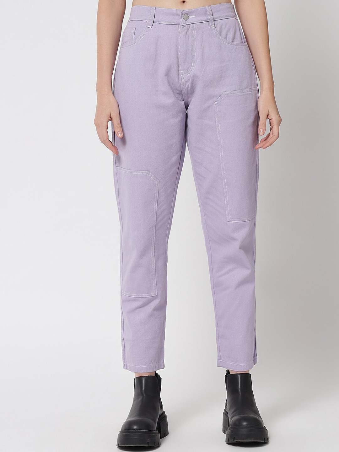 

River Of Design Jeans Women Purple Boyfriend Fit High-Rise Cotton Jeans