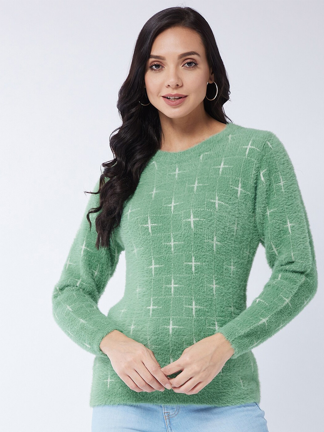 

Modeve Women Green & White Self Design Acrylic Pullover