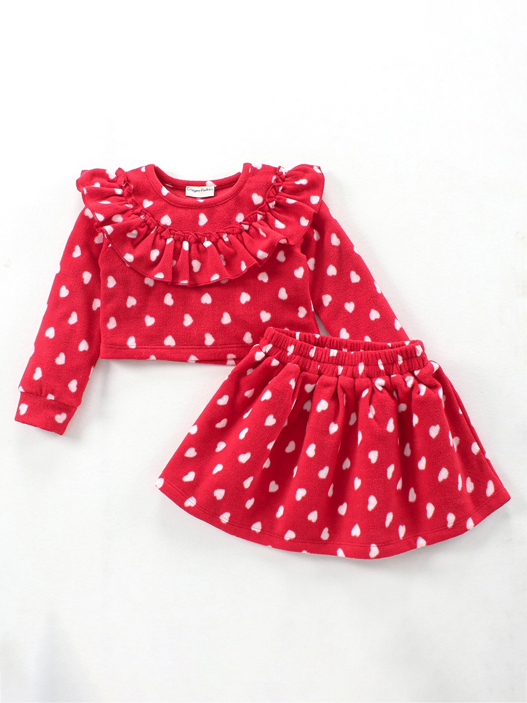 

CrayonFlakes Girls Red & White Printed Top with Skirt