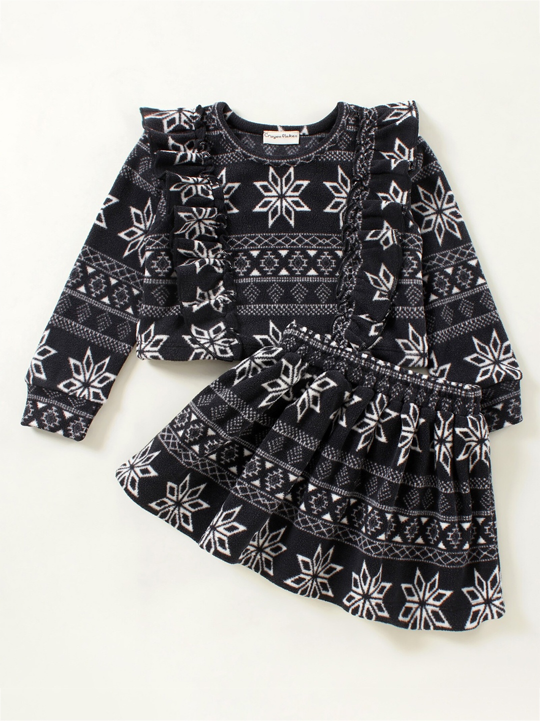 

CrayonFlakes Girls Black & White Printed Top with Skirt