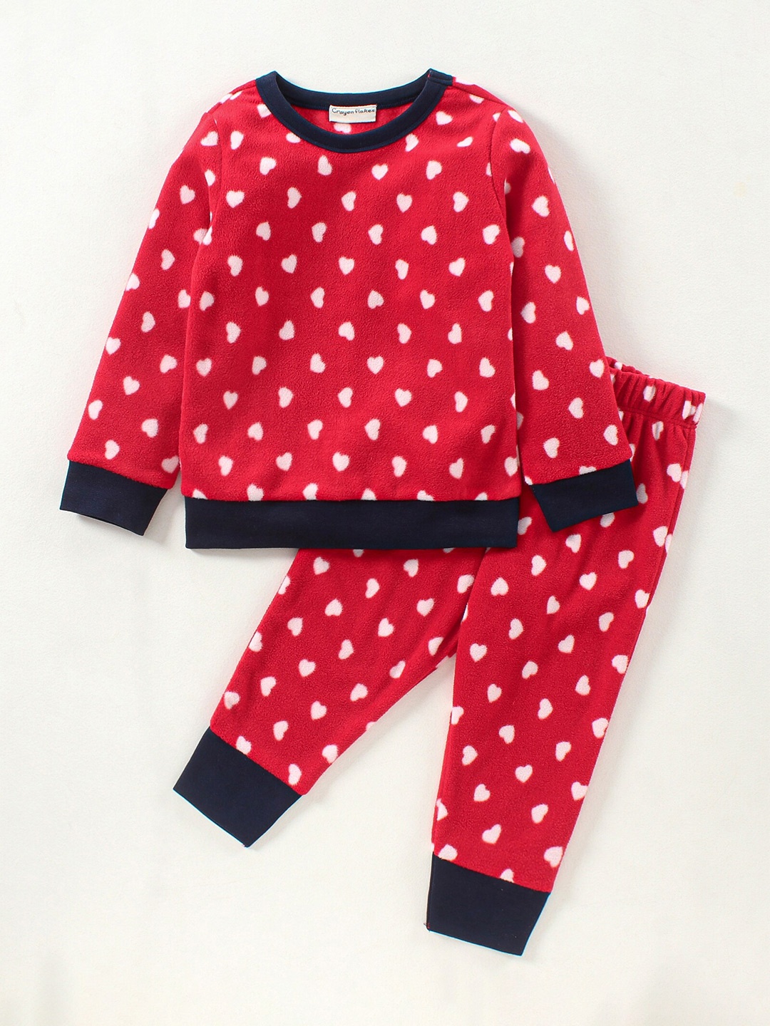 

CrayonFlakes Girls Red & White Printed T-shirt with Pyjamas