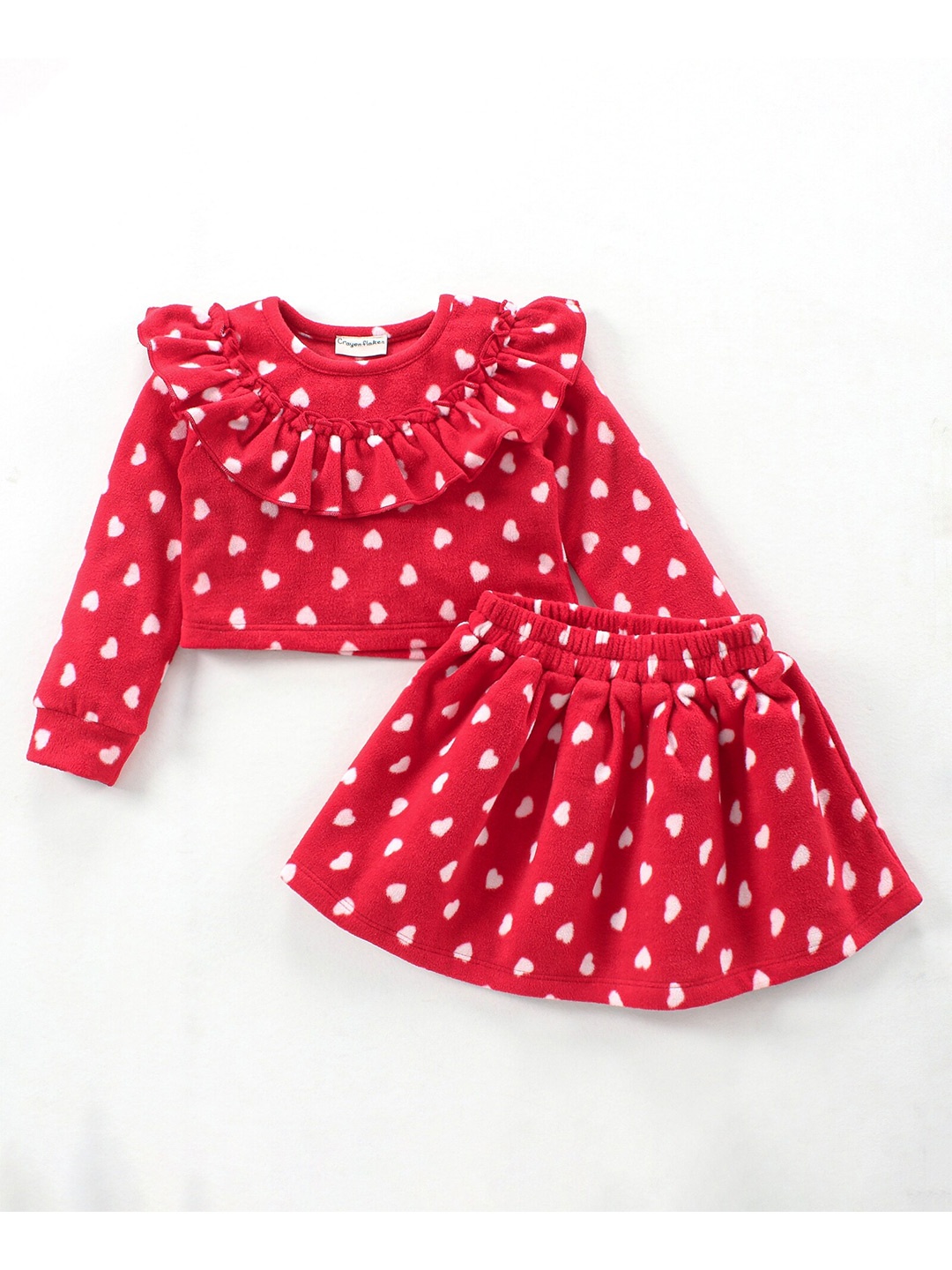 

CrayonFlakes Girls Red & White Printed Top with Skirt
