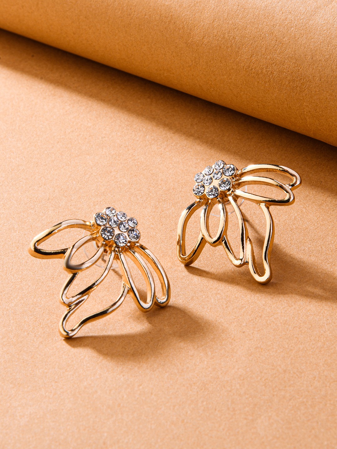

ToniQ Gold-Toned Leaf Shaped Studs Earrings