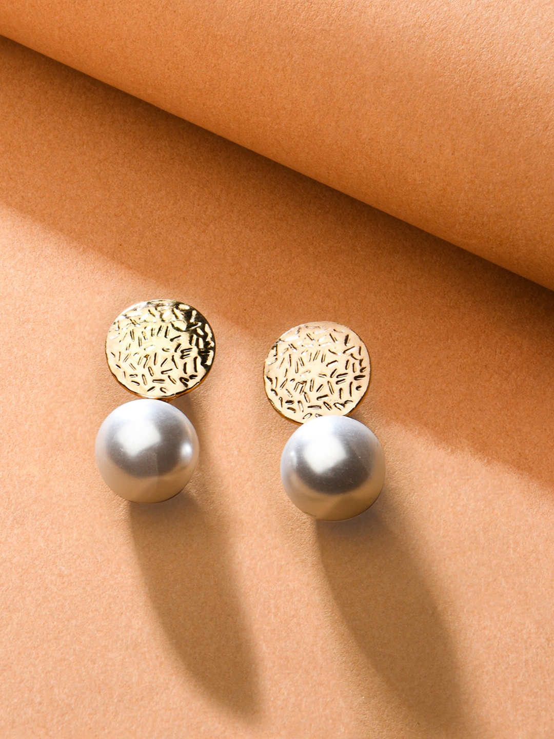 

ToniQ White & Gold-Plated Classic Drop Earrings