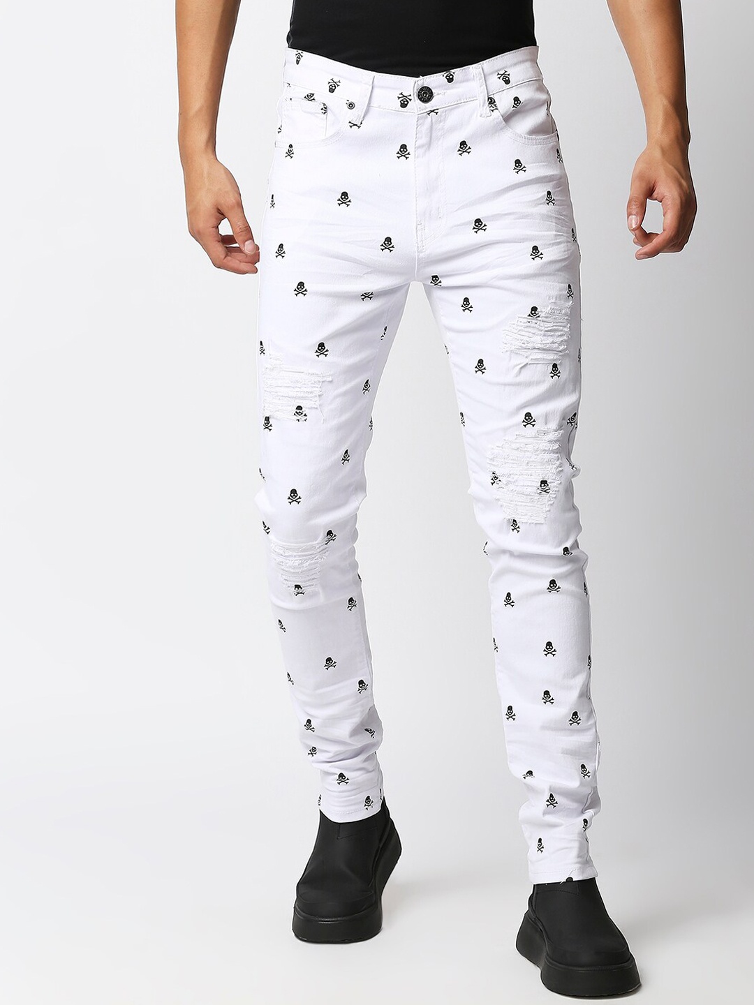 

WAIMEA Men White Skinny Fit Slash Knee Stretchable Jeans
