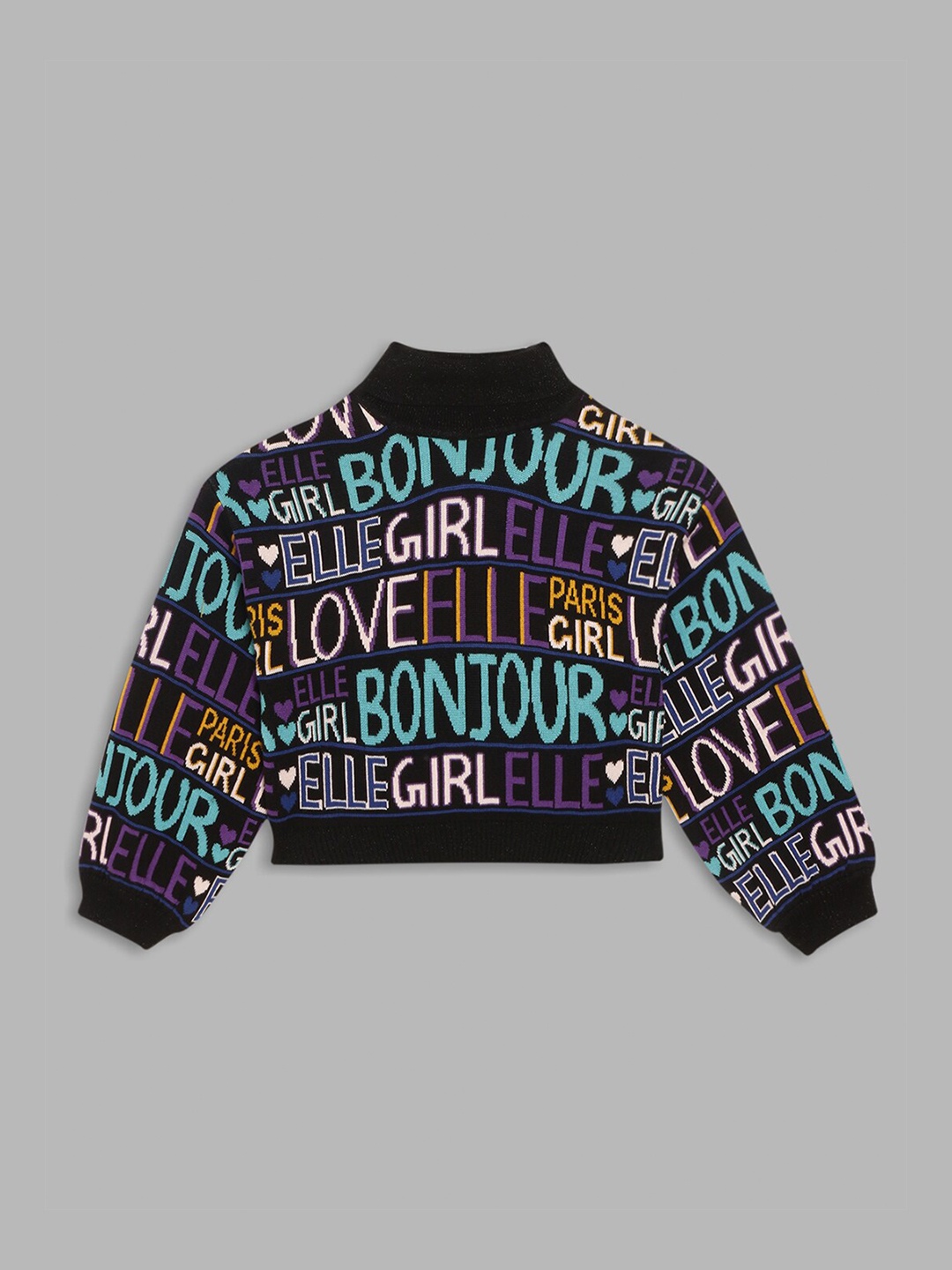 

ELLE Girls Black & Blue Typography Printed Pullover Sweater