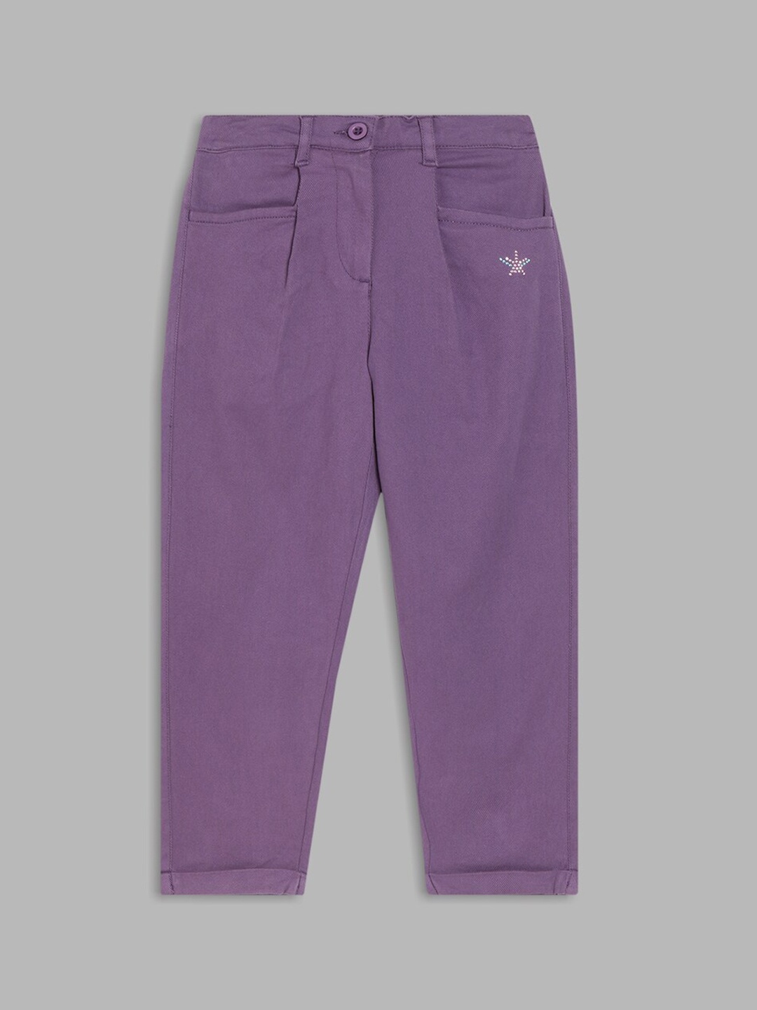 

ELLE Girls Purple Solid Cotton Chinos Trousers