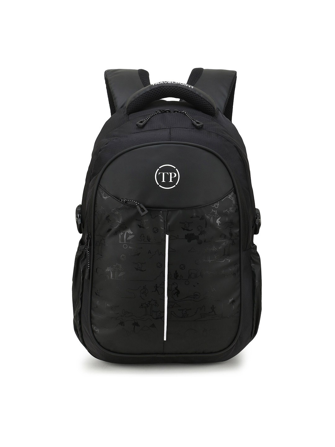 

TRAVEL POINT Black & White Brand Logo Backpack with Compression Straps