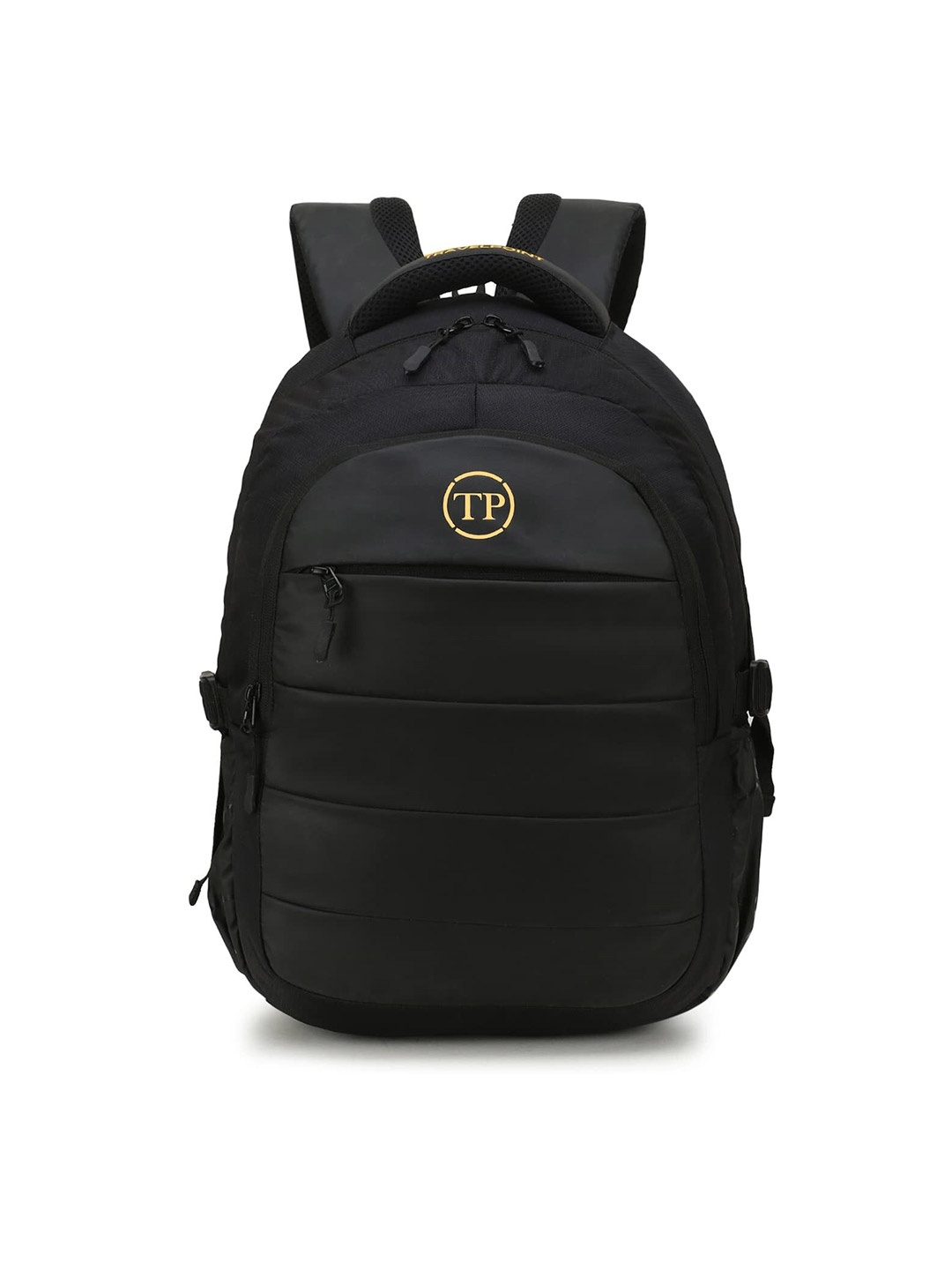 

TRAVEL POINT Unisex Black & Yellow Brand Logo Backpack with Compression Straps