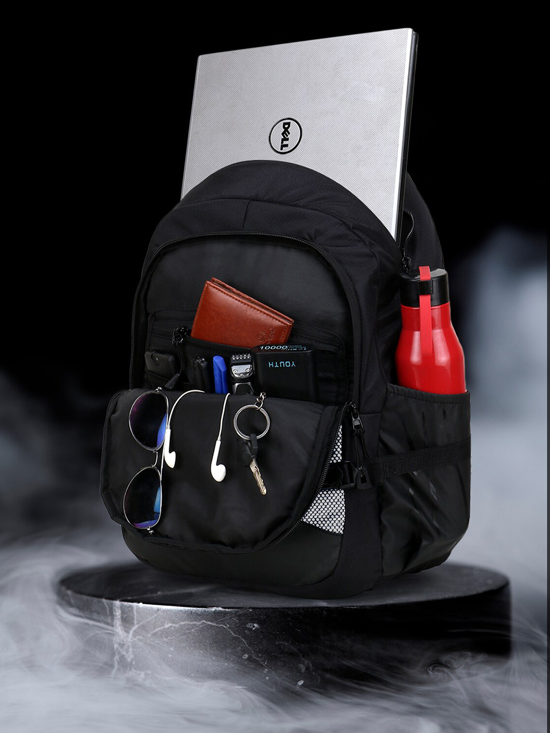 

TRAVEL POINT Black & White Typography Backpack with Compression Straps