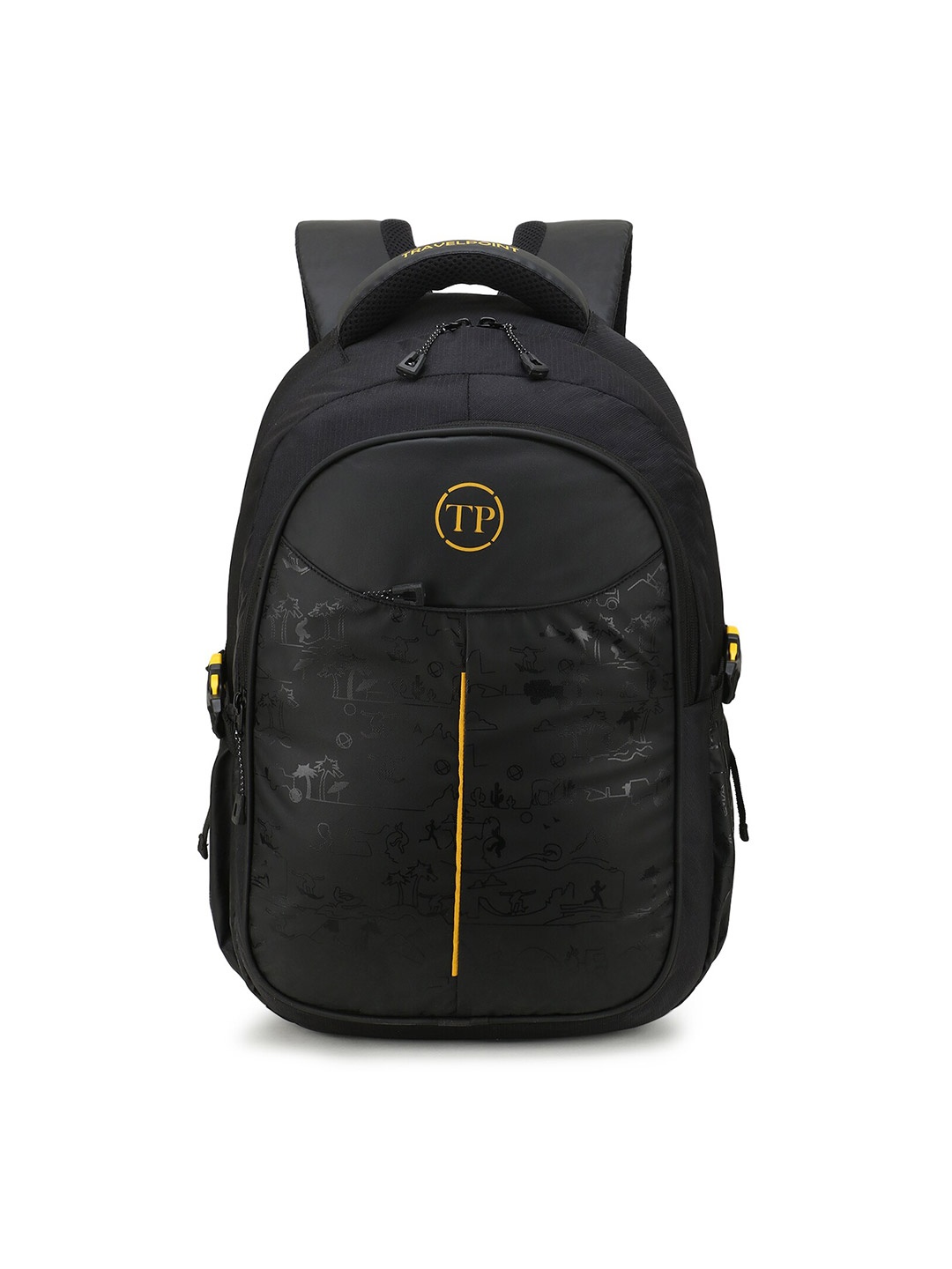 

TRAVEL POINT Black & Yellow Brand Logo Backpack with Compression Straps