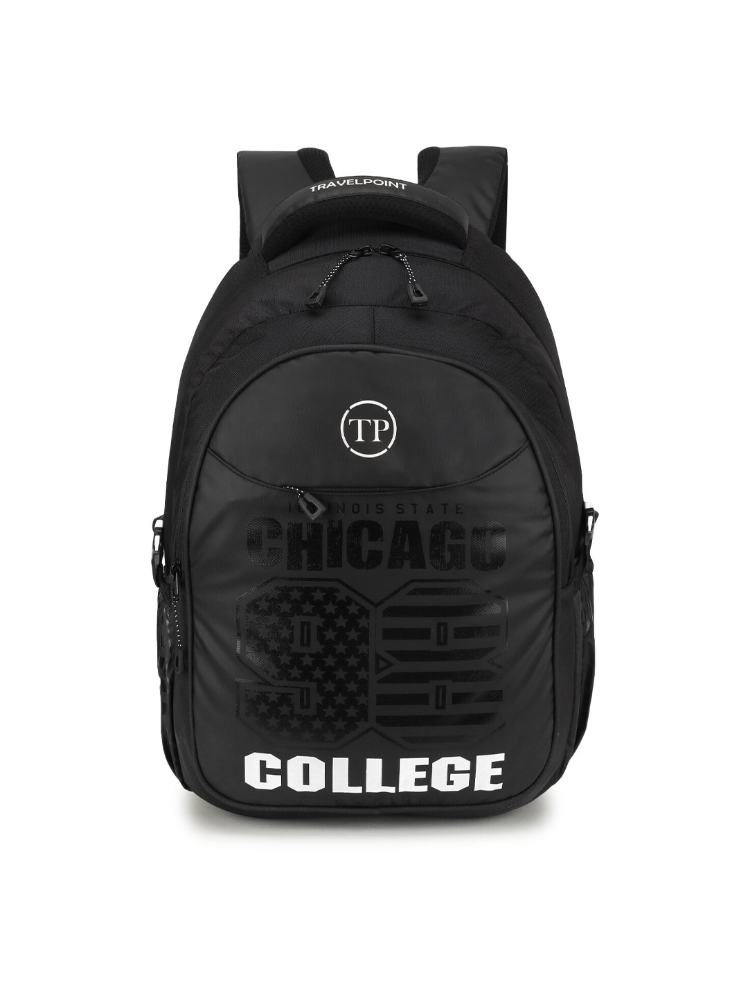 

TRAVEL POINT Black & White Typography Backpack with Compression Straps