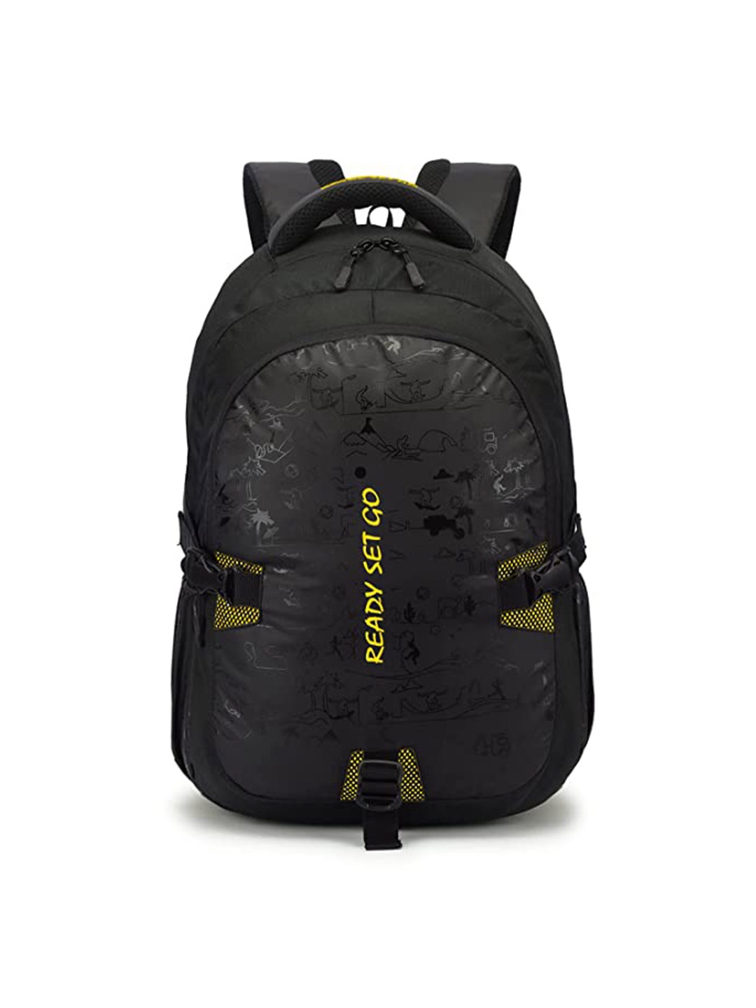 

TRAVEL POINT Black & Yellow Typography Backpack with Compression Straps