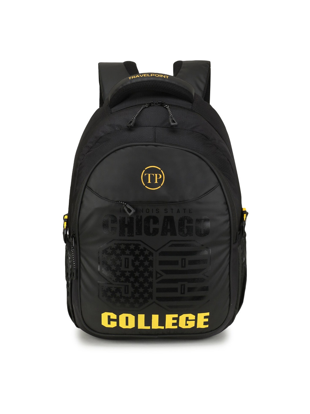 

TRAVEL POINT Black & Yellow Typography Backpack with Compression Straps