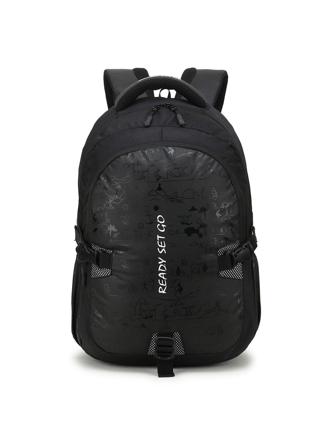 

TRAVEL POINT Black & White Typography Backpack with Compression Straps