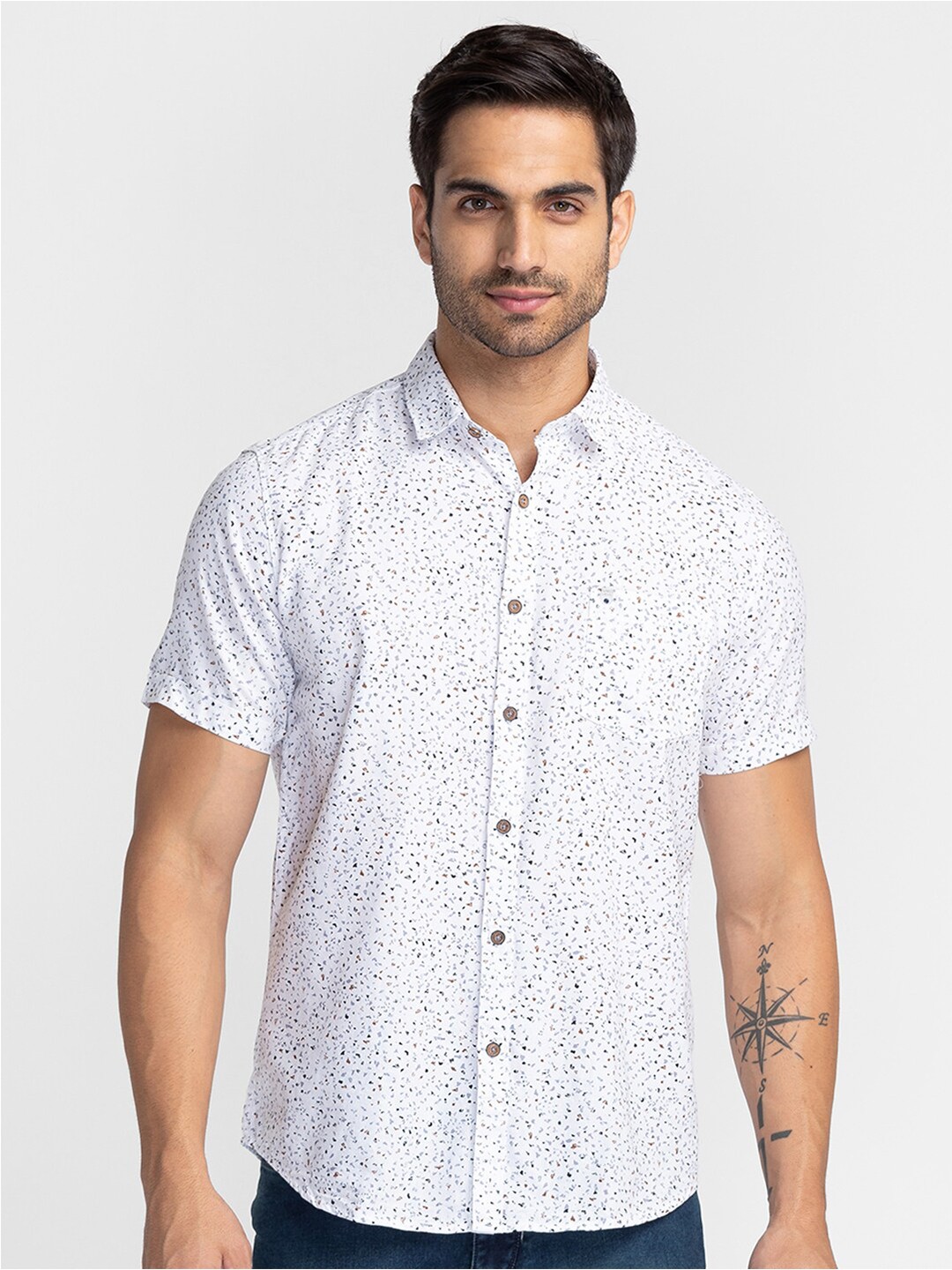 

Oxemberg Men Classic Slim Fit Printed Cotton Casual Shirt, White