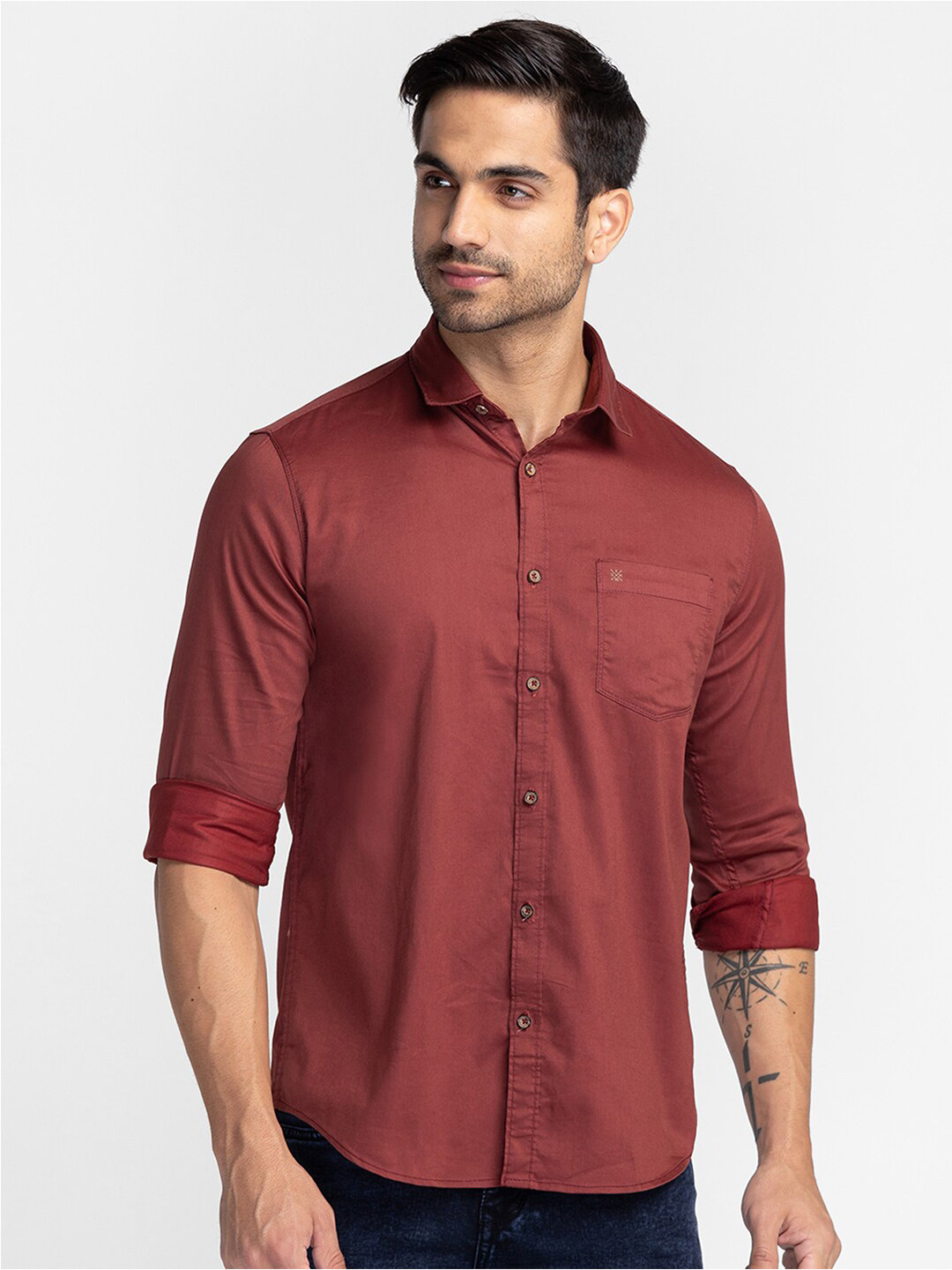 

Oxemberg Men Maroon Slim Fit Cotton Casual Shirt