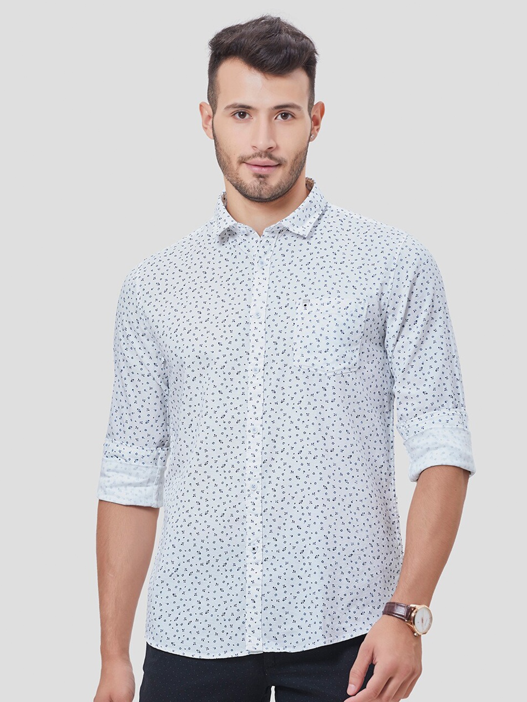 

Oxemberg Men White Classic Slim Fit Printed Casual Shirt