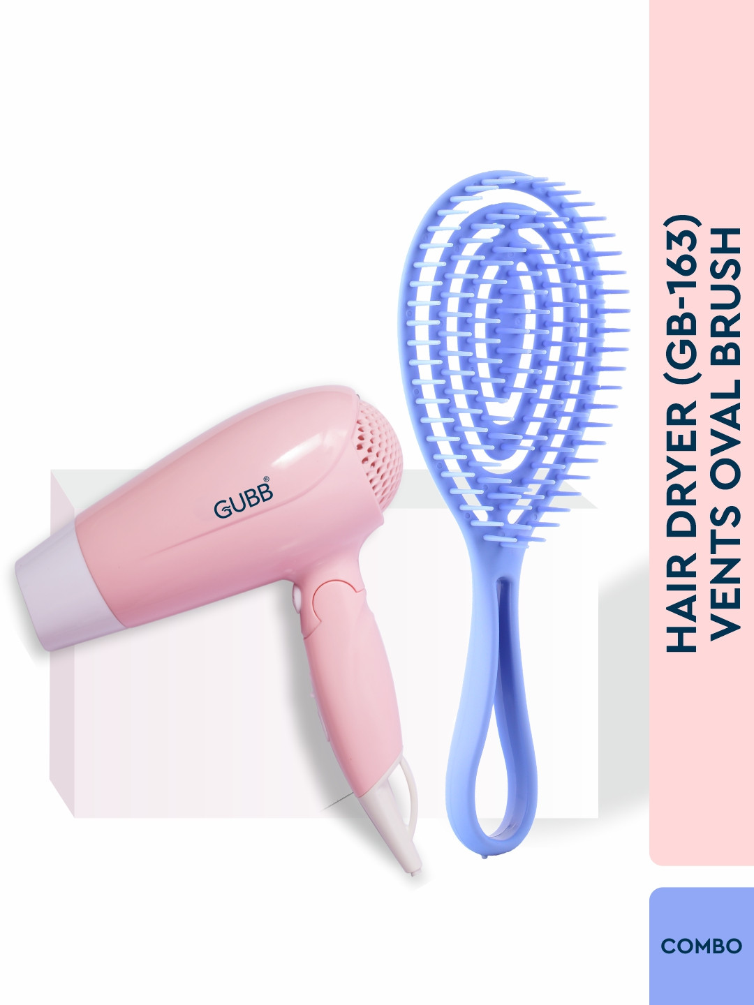 

GUBB Set of GB-163 Hair Dryer - Pink & Oval Vent Hair Brush - Blue