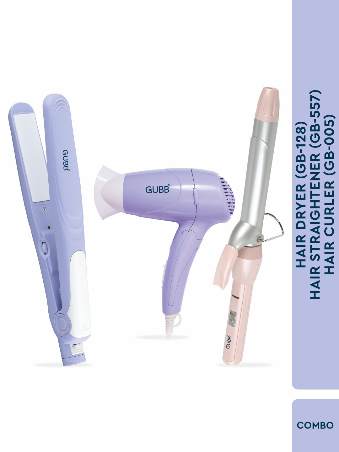

GUBB Quintessential Care 3-in-1 Hair Dryer - Straightener - Hair Curler Combo, Purple