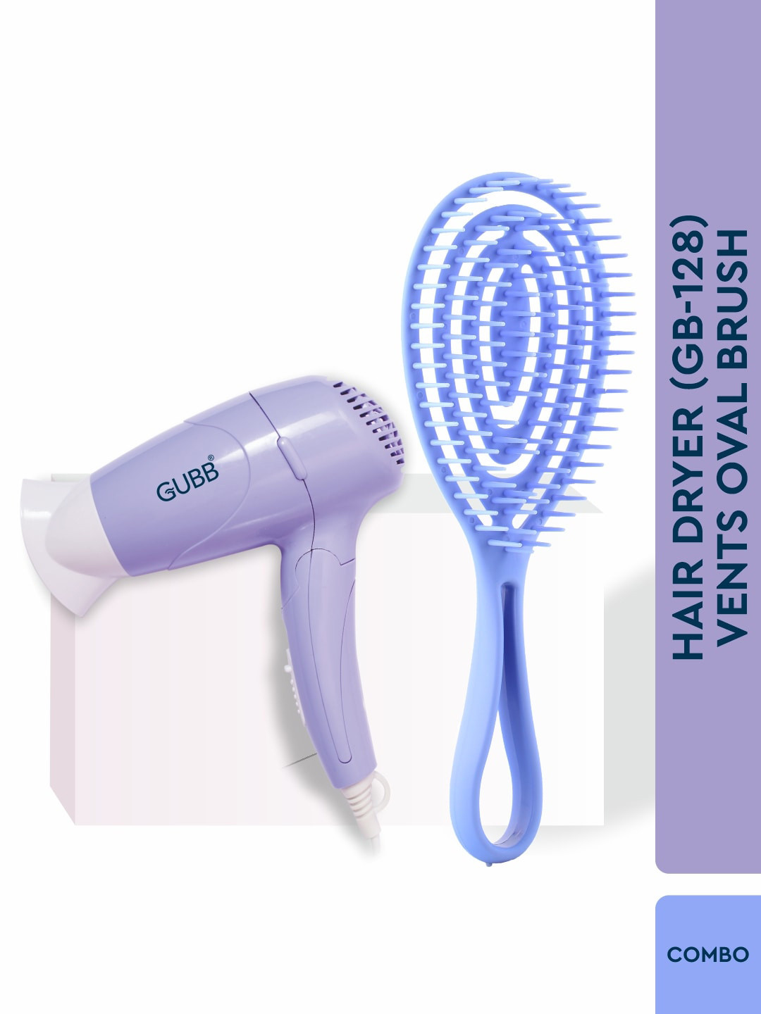 

GUBB Set of GB-128 Hair Dryer - Purple & Oval Vent Hair Brush - Blue, Lavender
