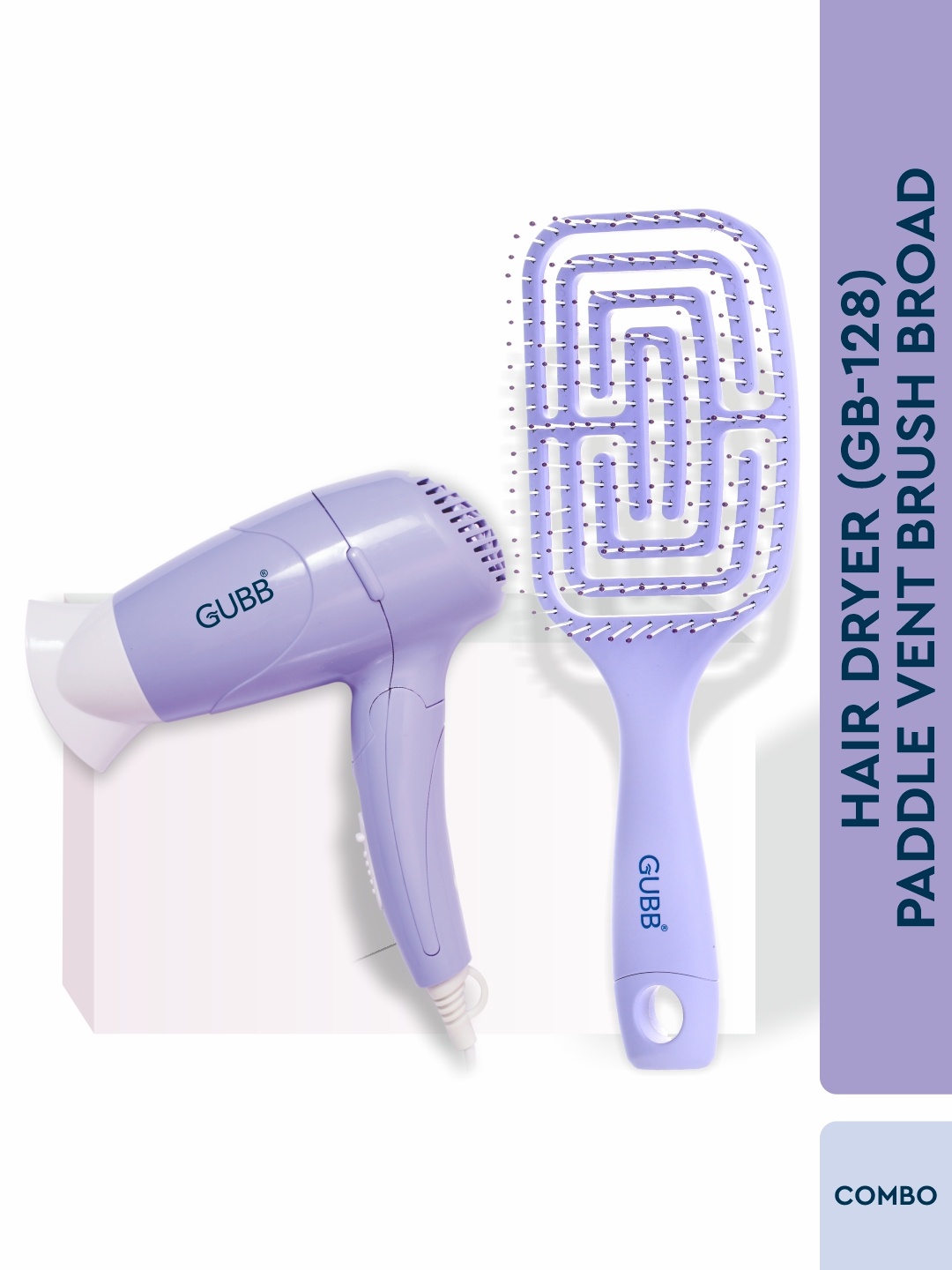 

GUBB Set of GB-128 Hair Dryer - Purple & Paddle Vent Broad Hair Brush - Lavender