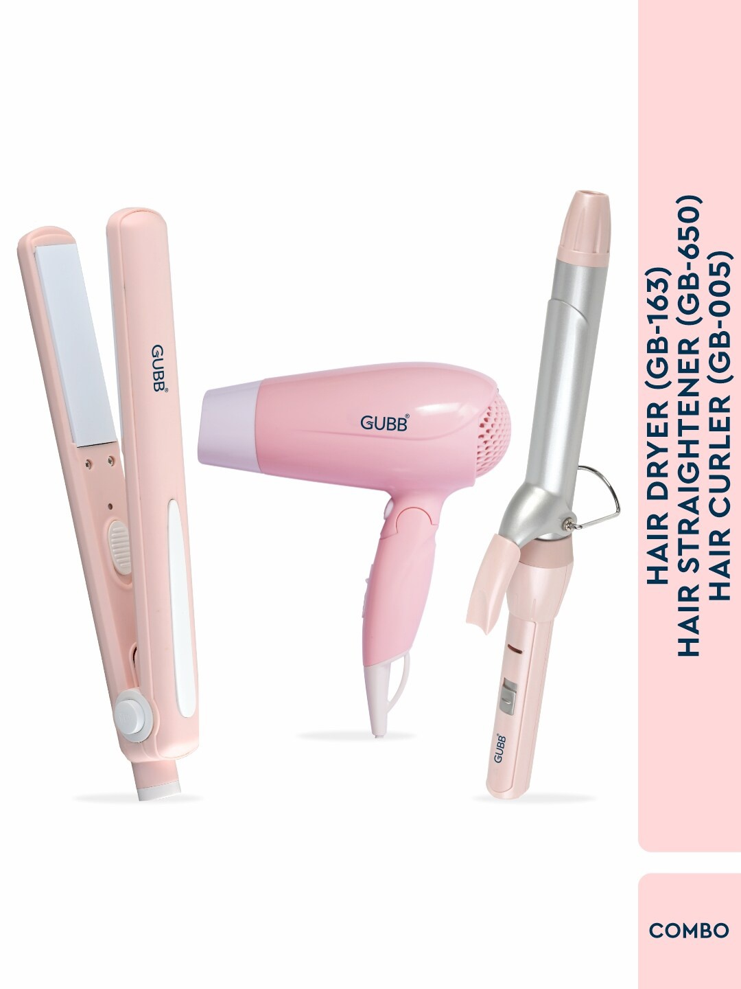 

GUBB 3-in-1 Hair Dryer - Straightener - Hair Curler Combo, Pink