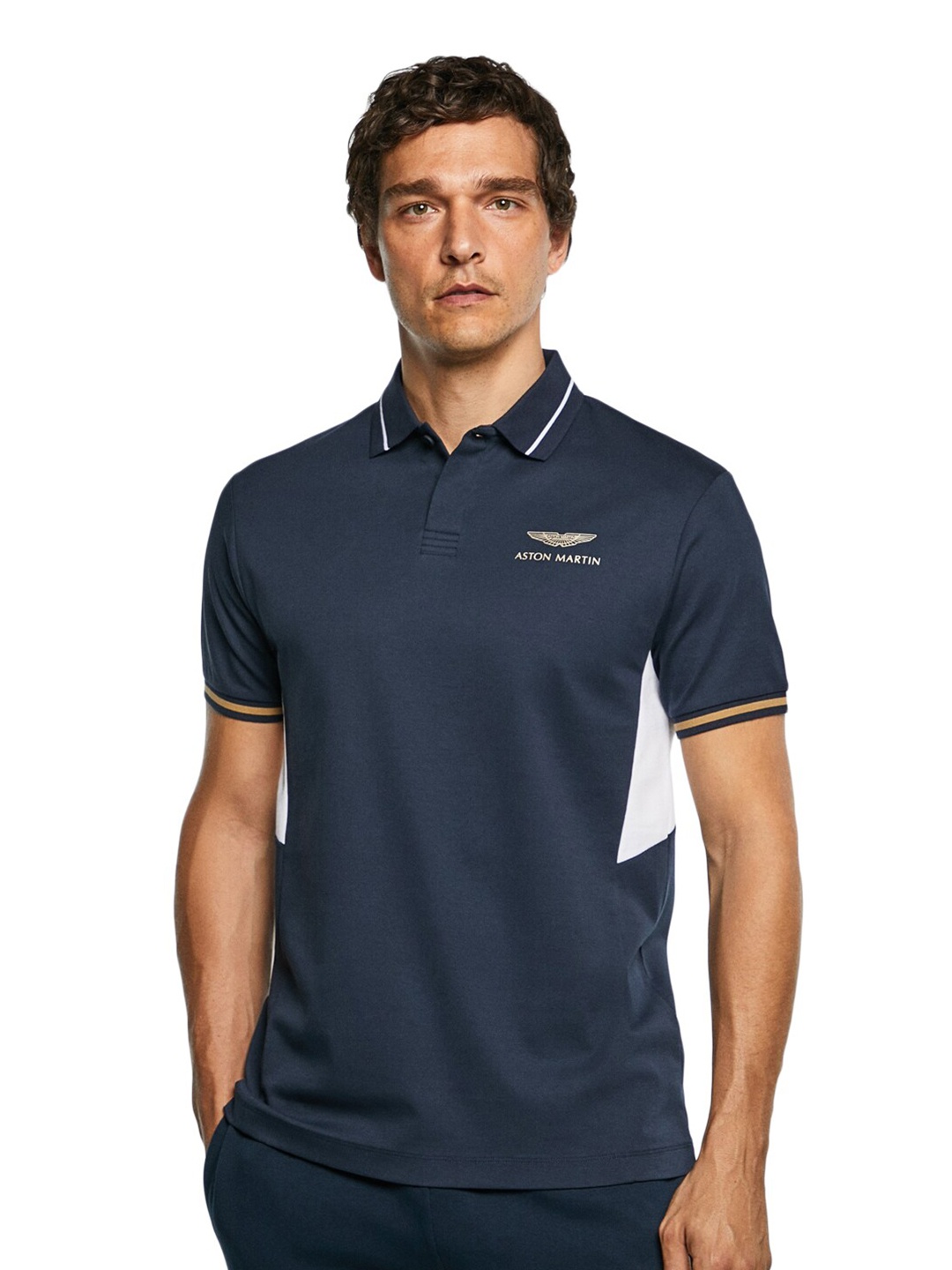

HACKETT LONDON Men Navy Blue Polo Collar Pure Cotton T-shirt