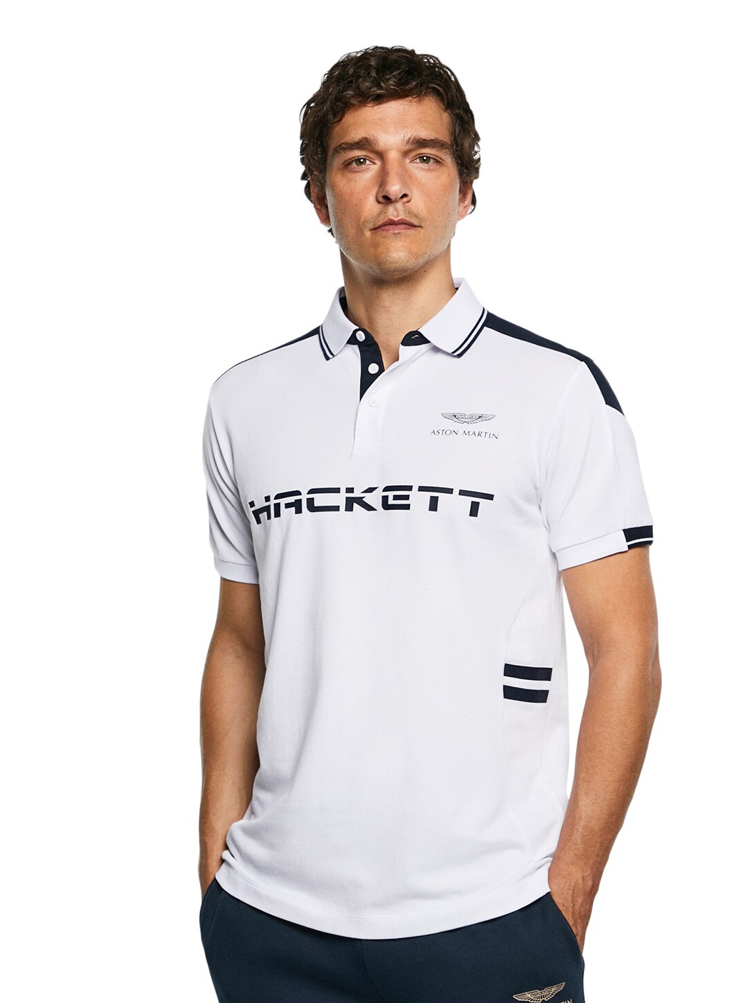 

HACKETT LONDON Men White Brand Logo Printed Polo Collar T-shirt