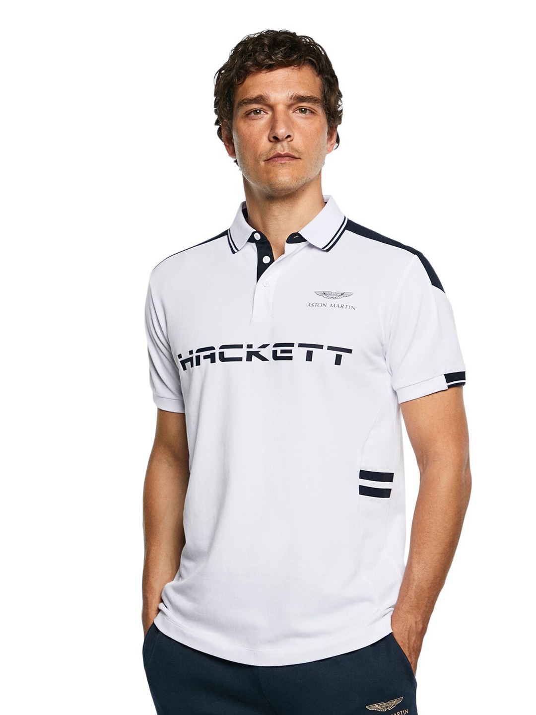 

HACKETT LONDON Men White Brand Logo Printed Polo Collar T-shirt