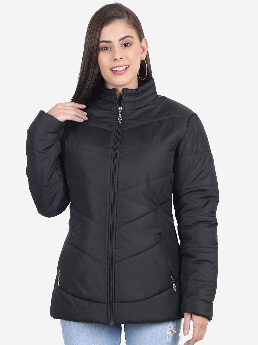 

Xohy Women Black Solid Lightweight Longline Outdoor Padded Jacket