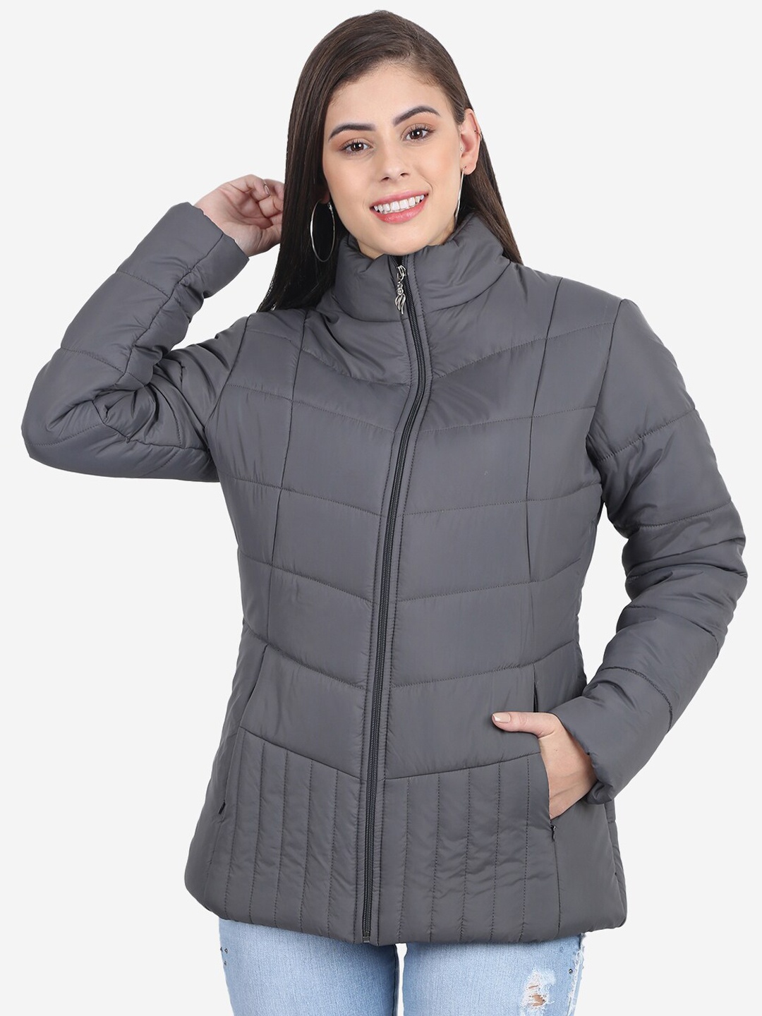 

Xohy Women Grey Lightweight Outdoor Puffer Jacket
