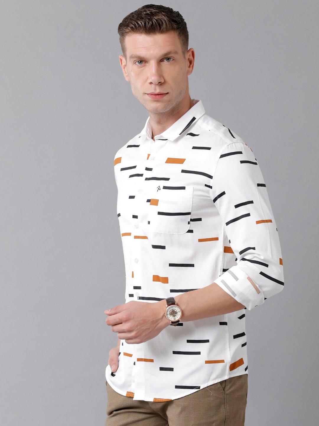 

CP BRO Men White Slim Fit Printed Casual Cotton Shirt