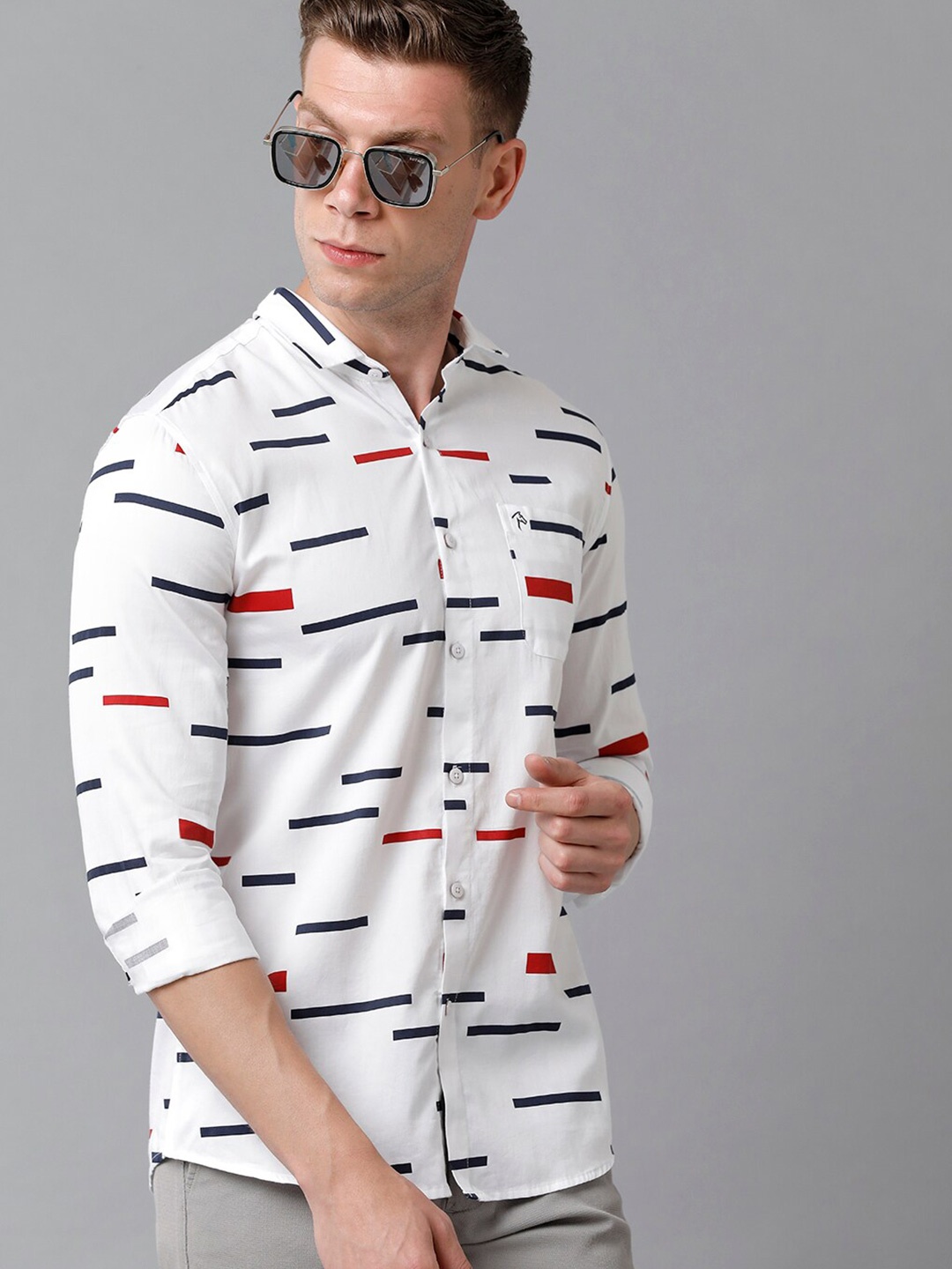

CP BRO Men White Slim Fit Printed Casual Cotton Shirt