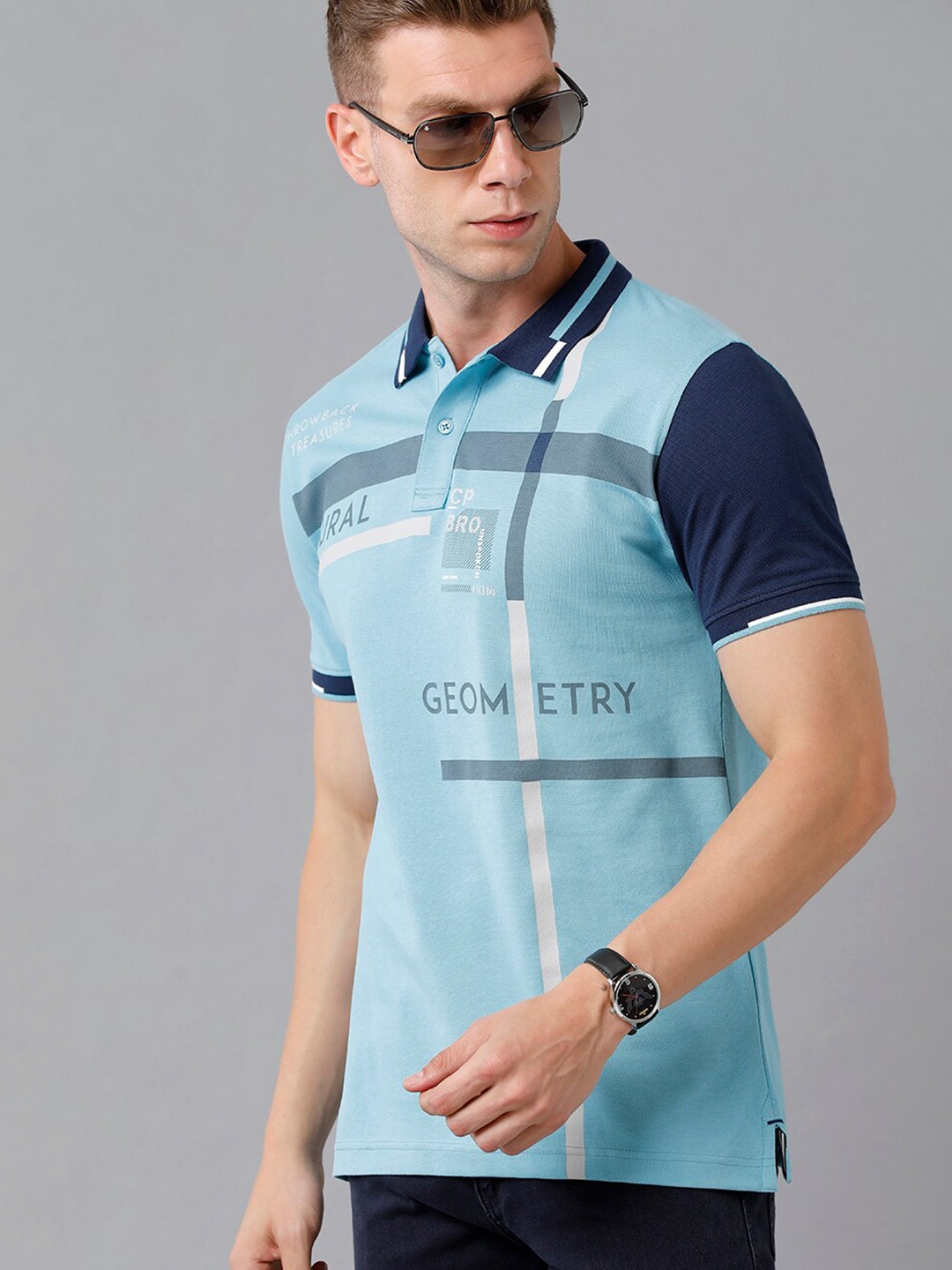 

CP BRO Men Blue & Navy Blue Typography Printed Cotton T-shirt