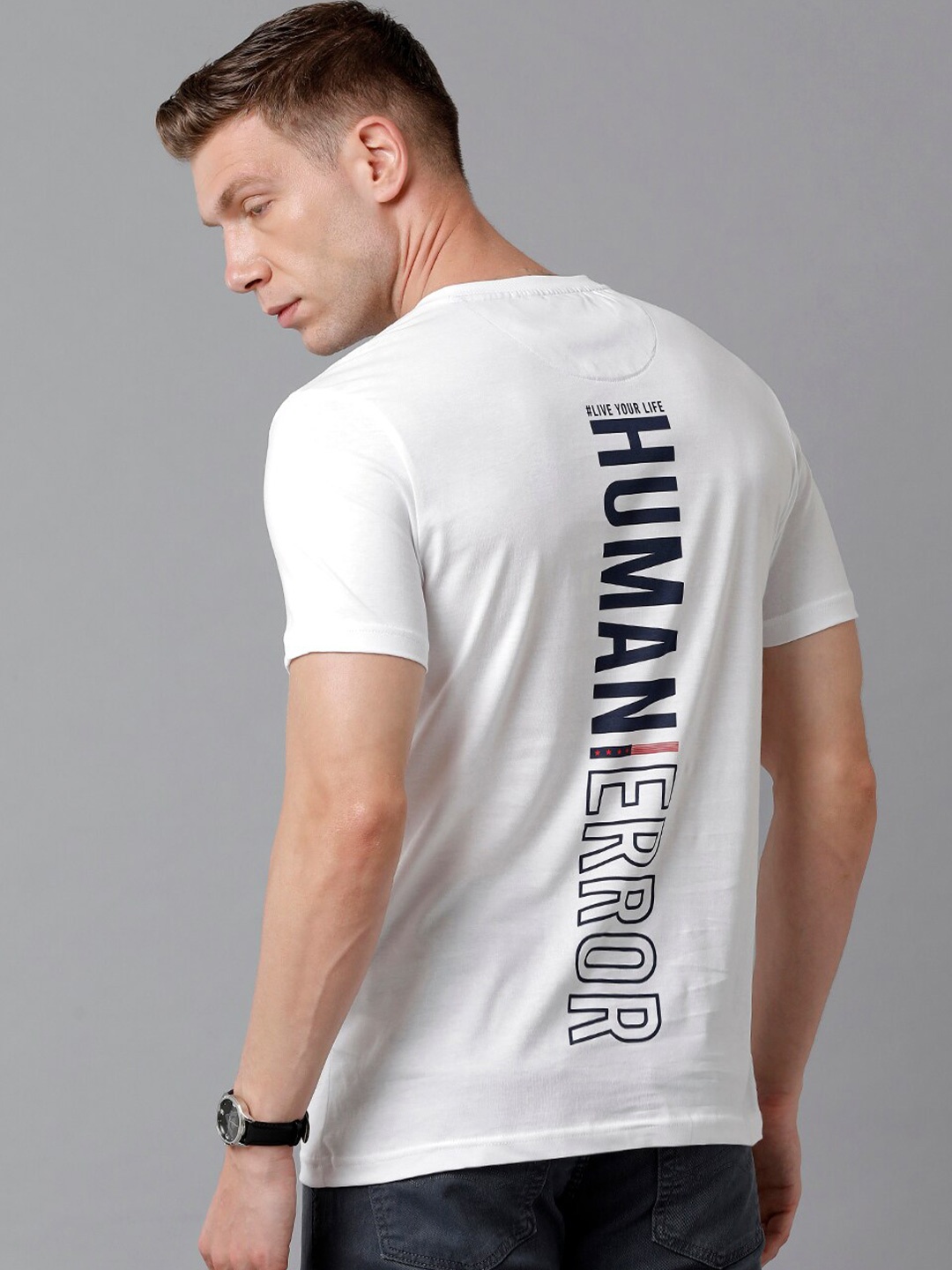 

CP BRO Men White Typography Printed Henley Neck Slim Fit Cotton T-shirt