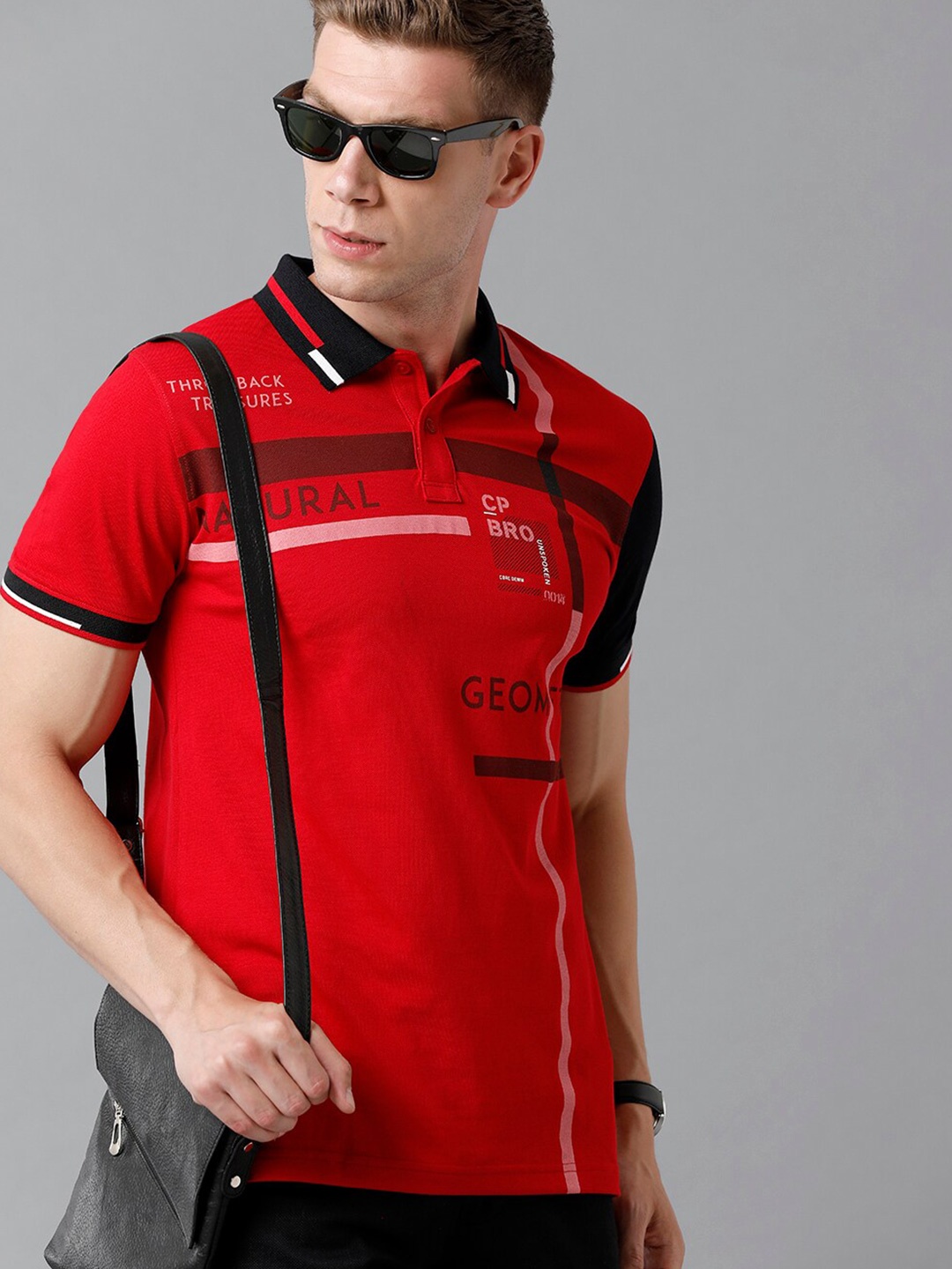 

CP BRO Men Red Typography Printed Polo Collar Slim Fit T-shirt